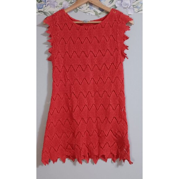 Eberjey Small Coral Pullover Swim Cruise Travel Beach Dinner Crochet Mini Dress - Picture 1 of 5